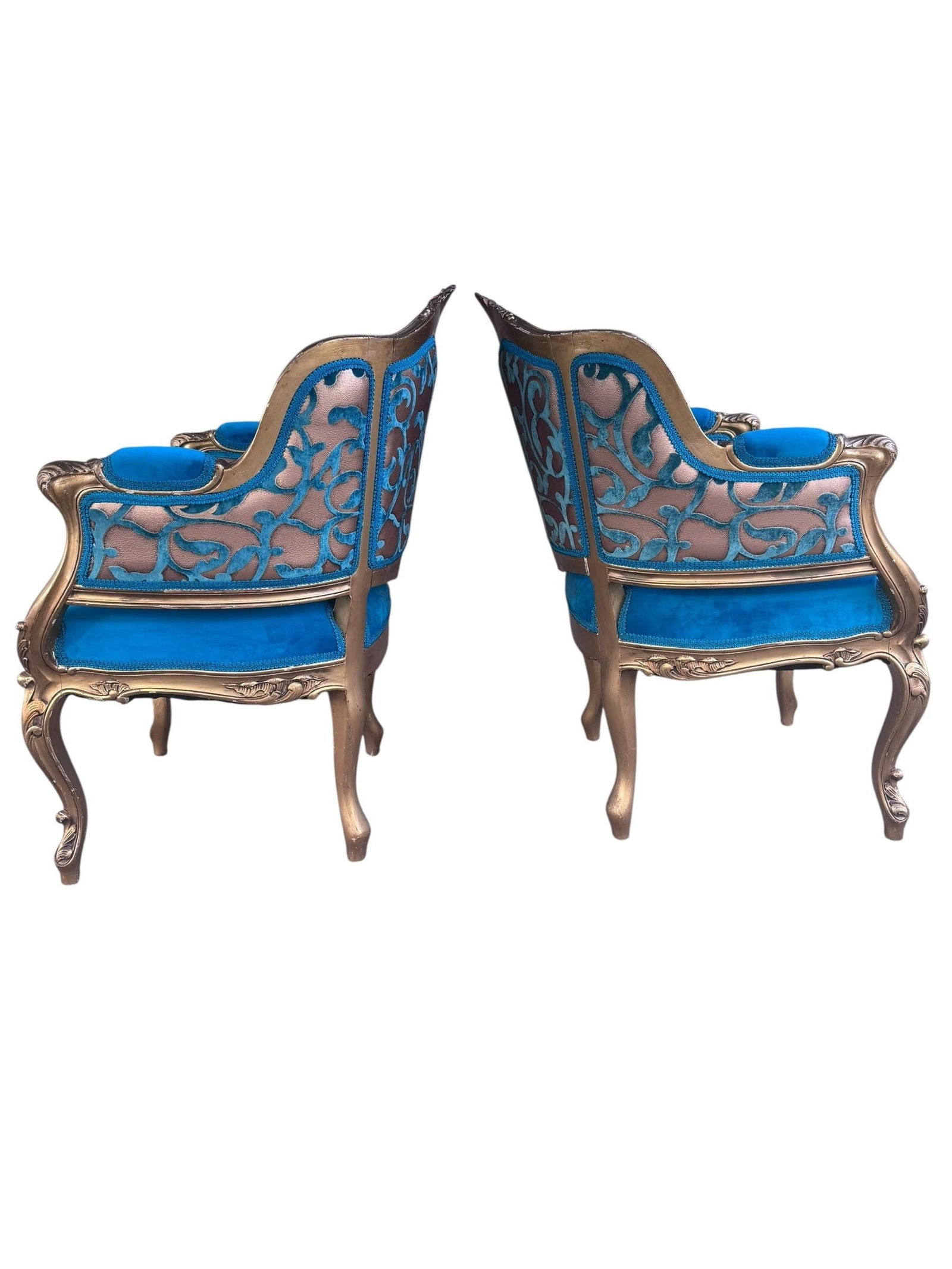 Antique French Louis XV Style Carved Bergere Giltwood Chairs - Pair - 5