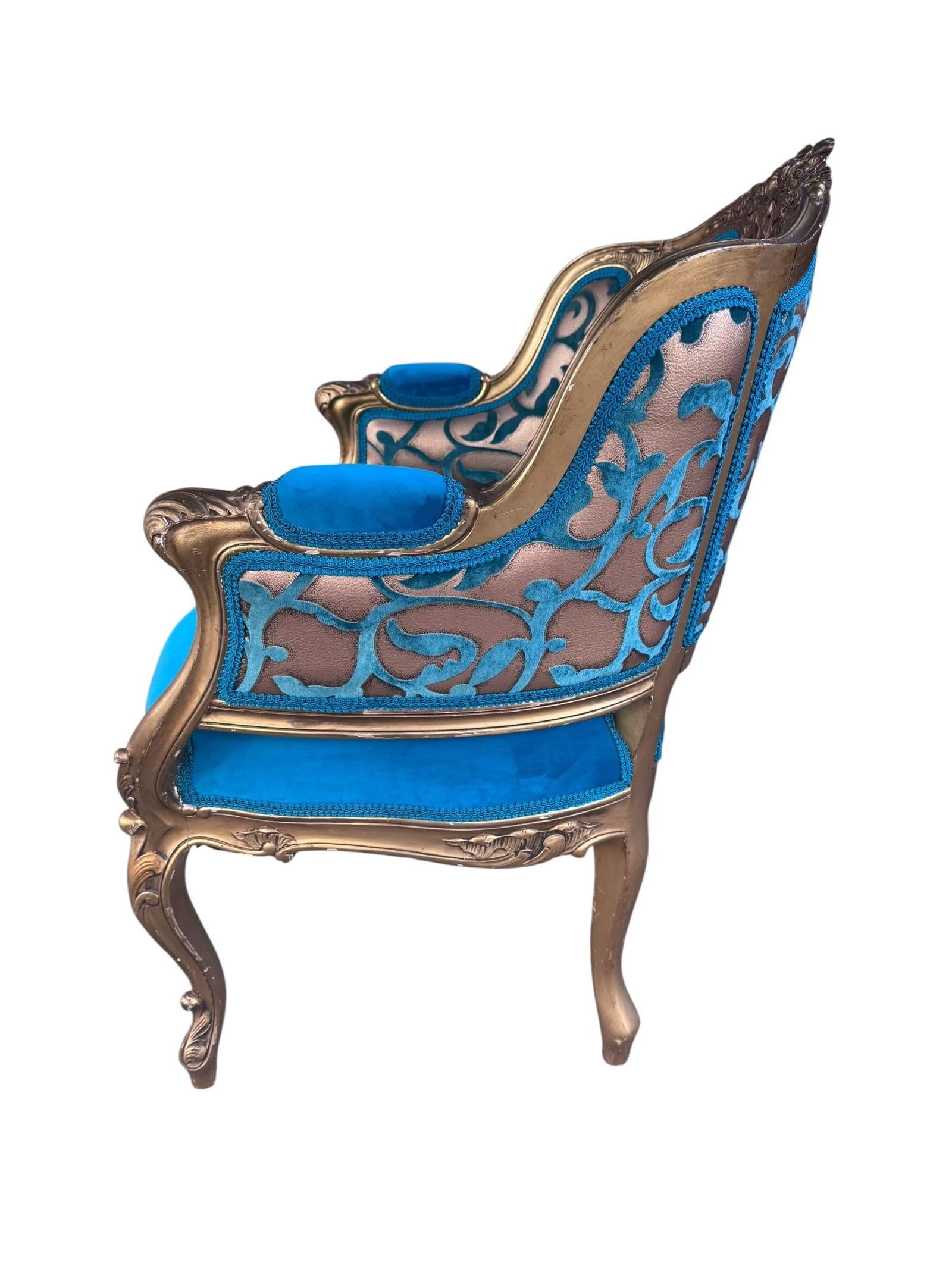 Antique French Louis XV Style Carved Bergere Giltwood Chairs - Pair - 7