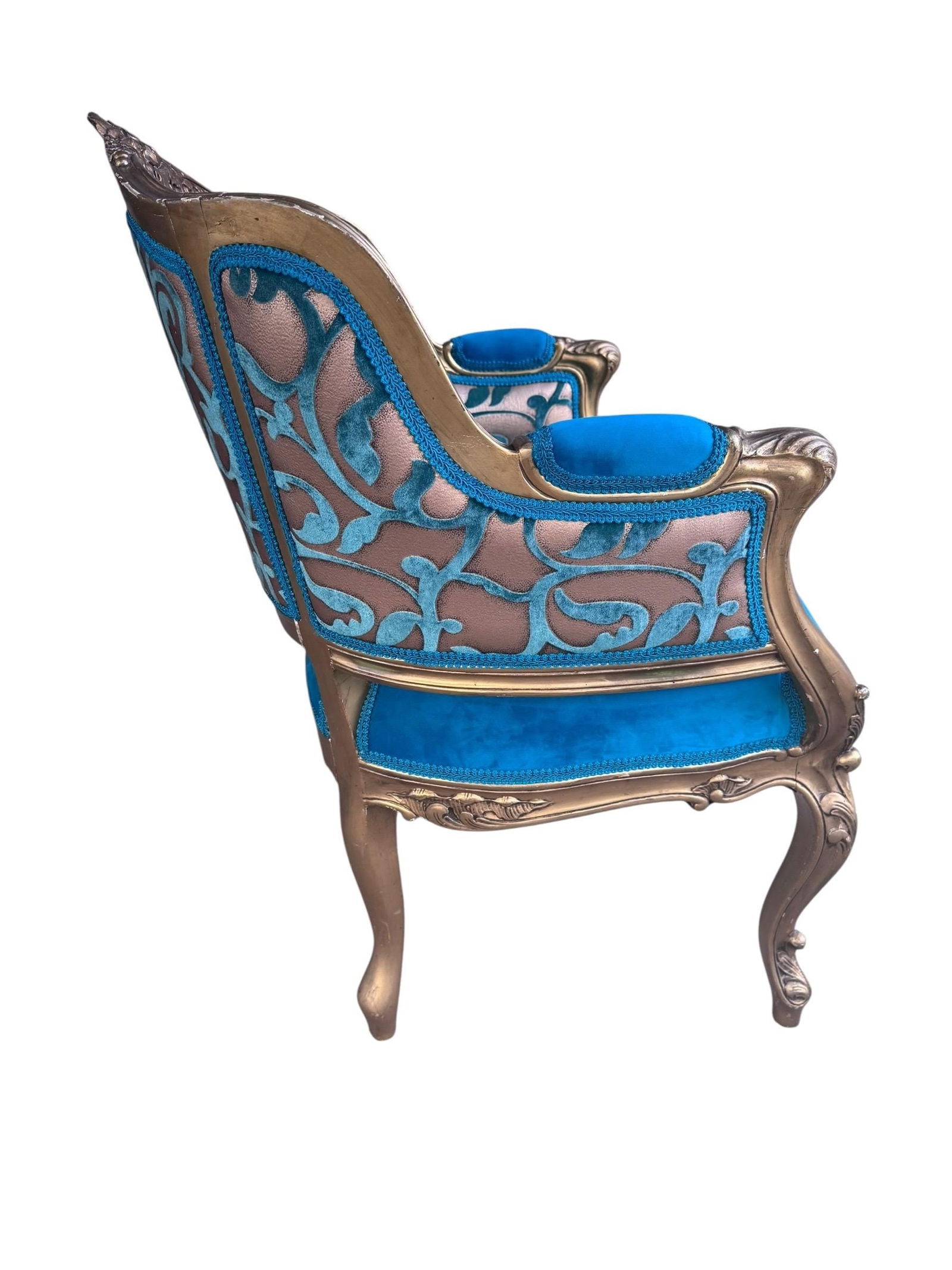 Antique French Louis XV Style Carved Bergere Giltwood Chairs - Pair - 9