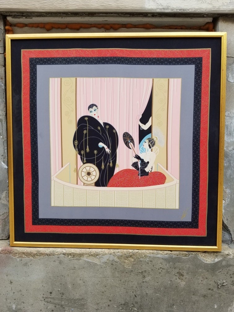 Vintage Framed L 'Opera Signed Silk Scarf By Erte: Title: Vintage Framed L 'Opera Signed Silk Scarf By Erte Description: Materials: silk, wood, glass Vintage Framed L 'Opera Signed Silk Scarf By Erte A Beautiful Piece of Wall Art to Start or Add to