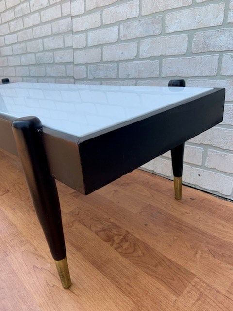 Mid Century Modern Italian Tile Inlay Brass Tip Coffee Table - 4