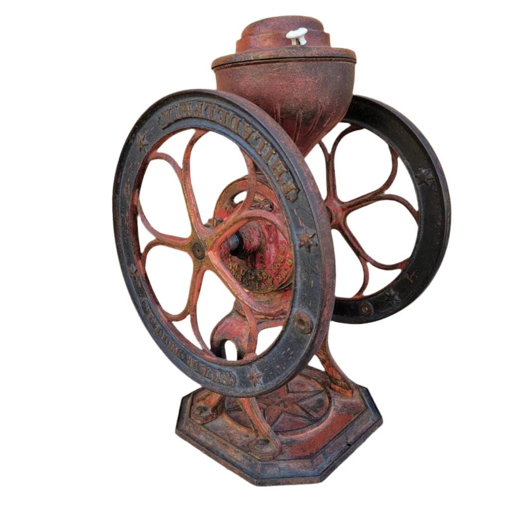 Antique Red Cast Iron Star Mill Co. Philadelphia No. 7 Coffee Grinder - 3