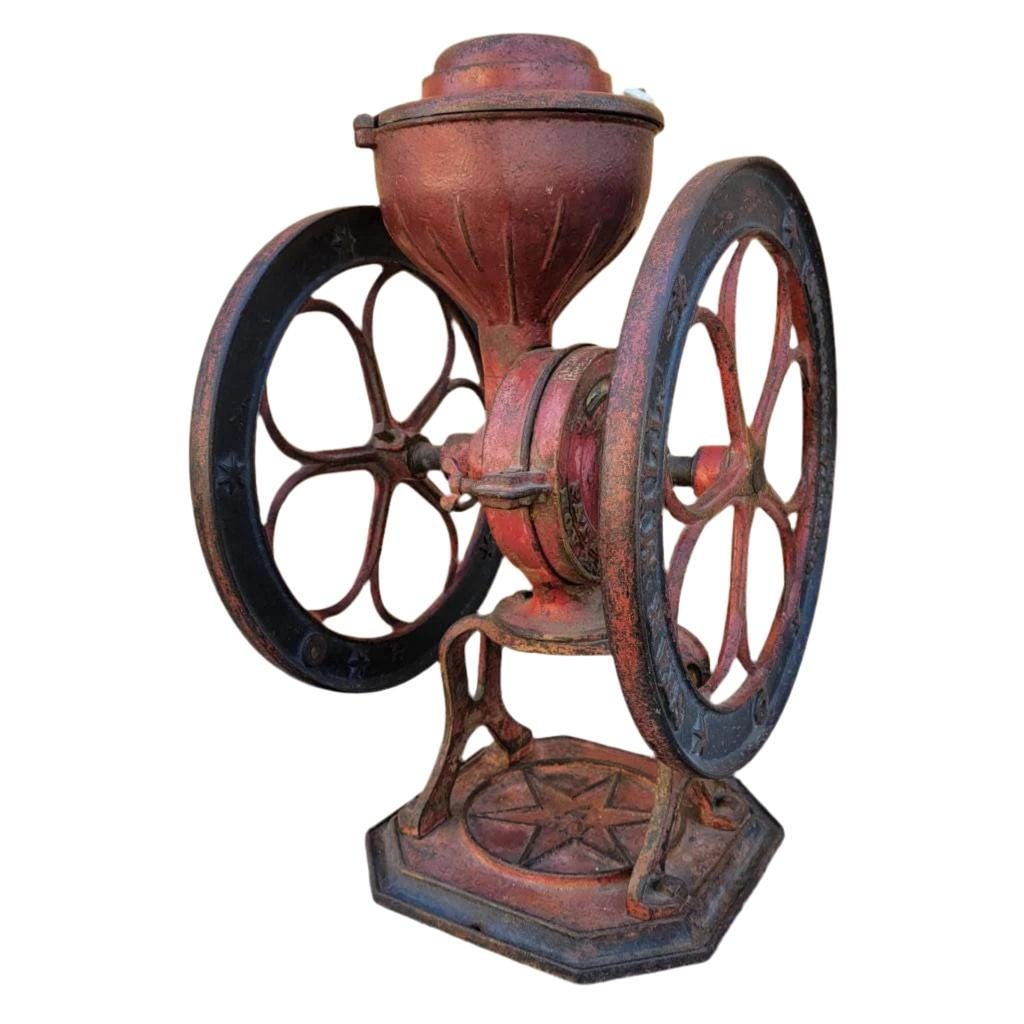 Antique Red Cast Iron Star Mill Co. Philadelphia No. 7 Coffee Grinder - 5