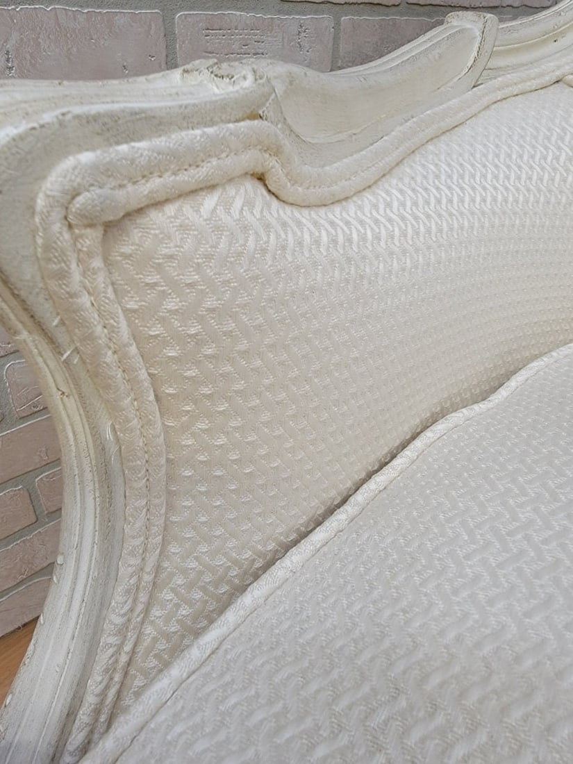 Antique French Provincial Rustic Distressed White Carved Frame Bergere Chairs - Pair - 10