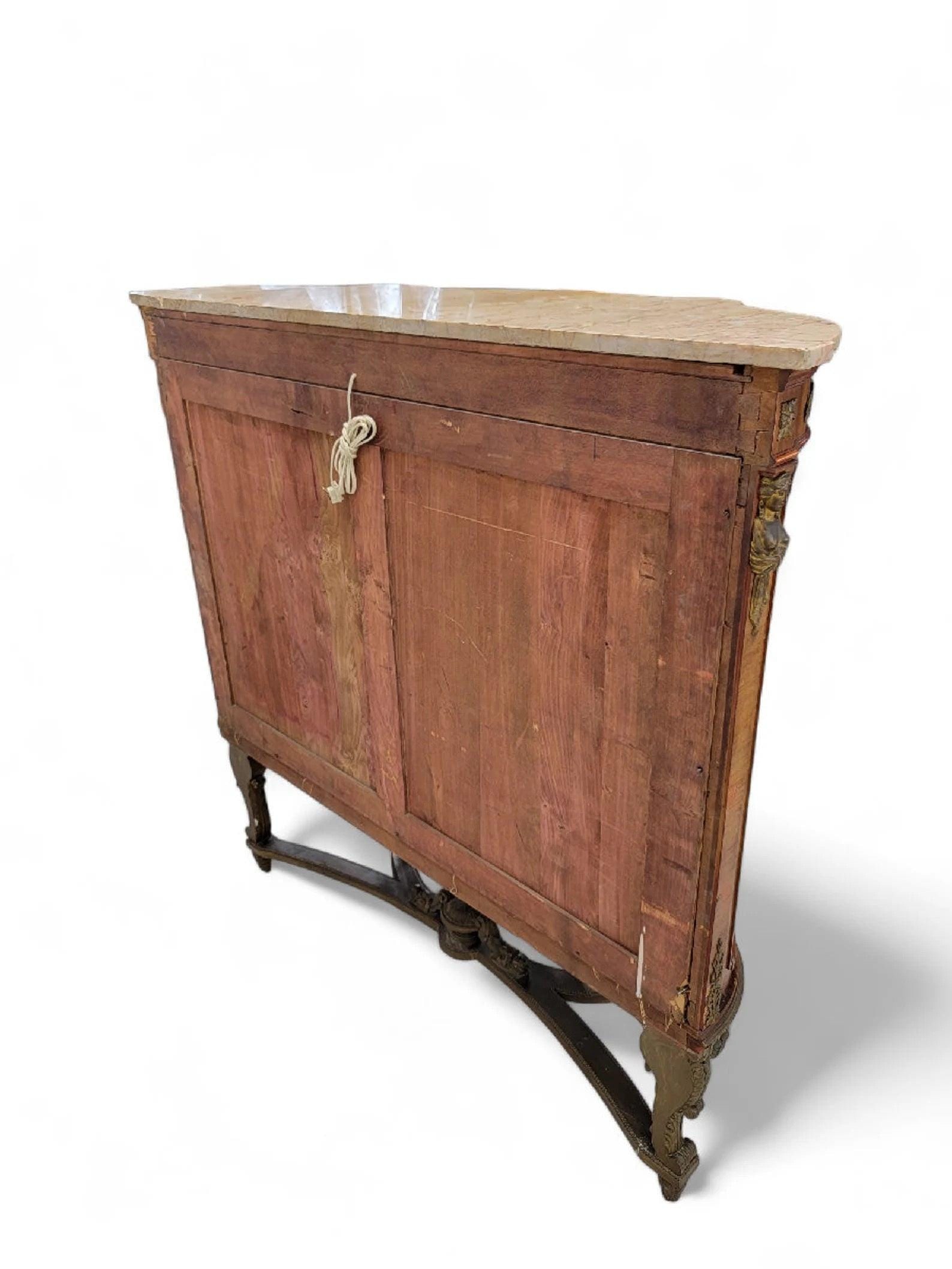 Antique French Louis Style Curved Glass Marble Top Vitrine Display Cabinet - 8