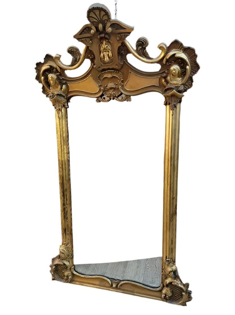 Antique Italian Rococo Style Gold Gilded Hand Carved Wall Mirror - 2