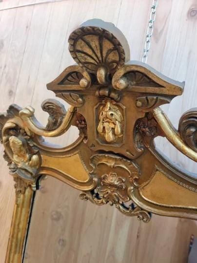 Antique Italian Rococo Style Gold Gilded Hand Carved Wall Mirror - 5