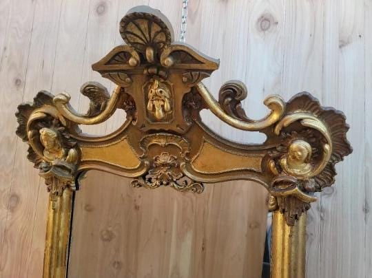 Antique Italian Rococo Style Gold Gilded Hand Carved Wall Mirror - 8