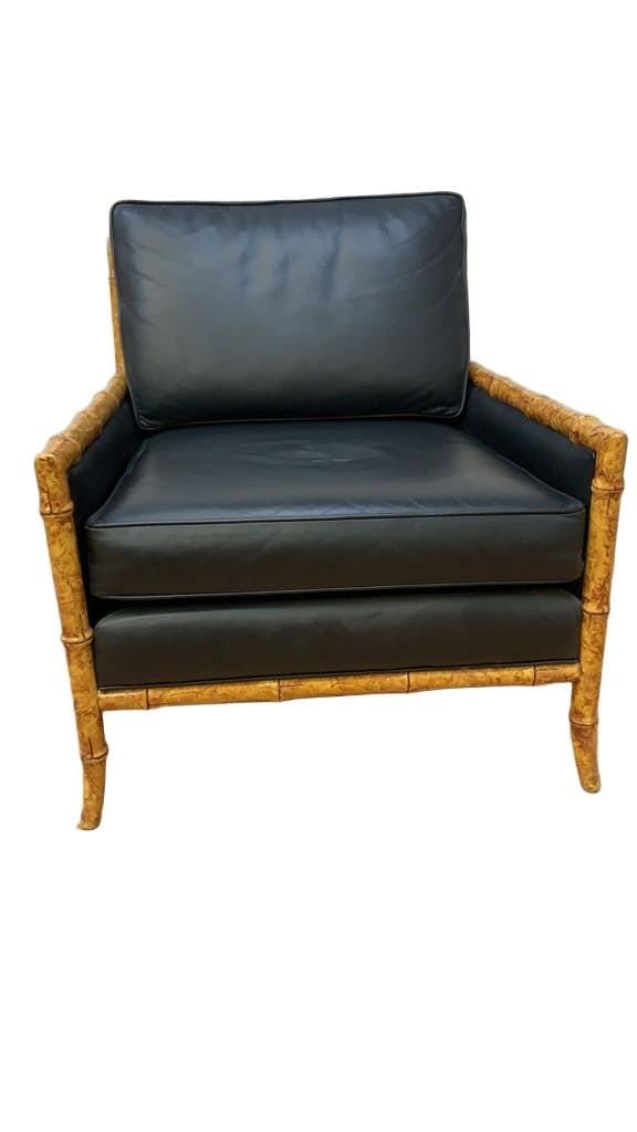 Vintage Interior Crafts Cane and Black Leather Club Lounge Chair - 4