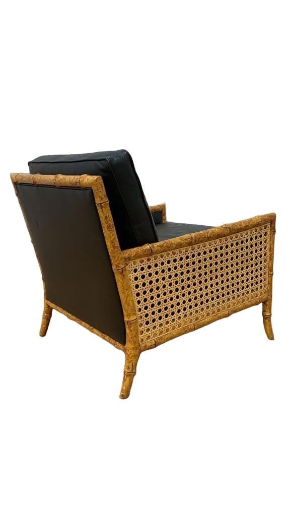 Vintage Interior Crafts Cane and Black Leather Club Lounge Chair - 5