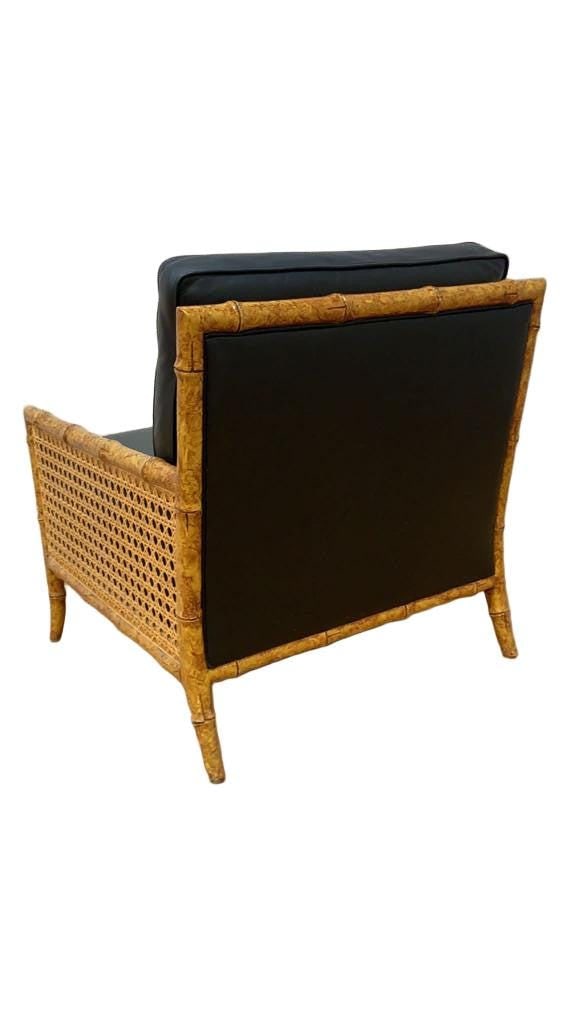 Vintage Interior Crafts Cane and Black Leather Club Lounge Chair - 6