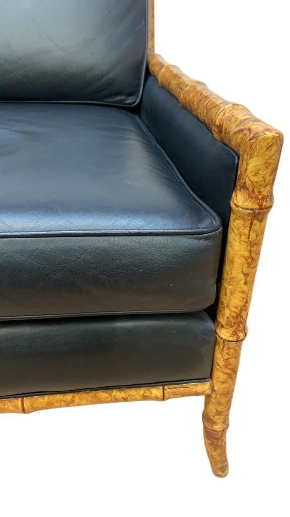 Vintage Interior Crafts Cane and Black Leather Club Lounge Chair - 9