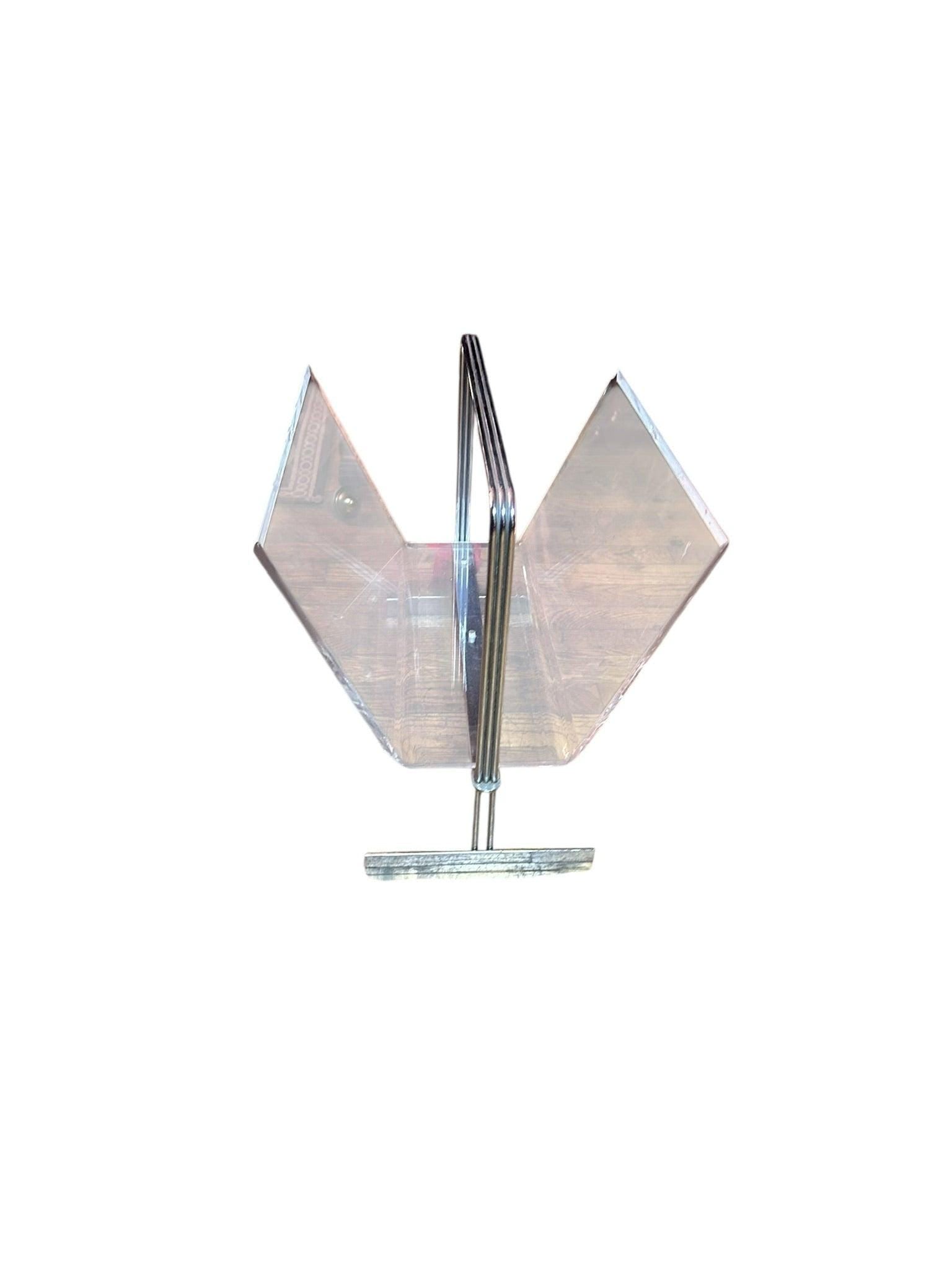 Mid Century Modern Lucite and Chrome Magazine Floor Rack: Title: Mid Century Modern Lucite and Chrome Magazine Floor Rack Description: Mid Century Modern Lucite and Chrome Magazine Floor Rack Organize your magazines and other papers with this lucite floor ra