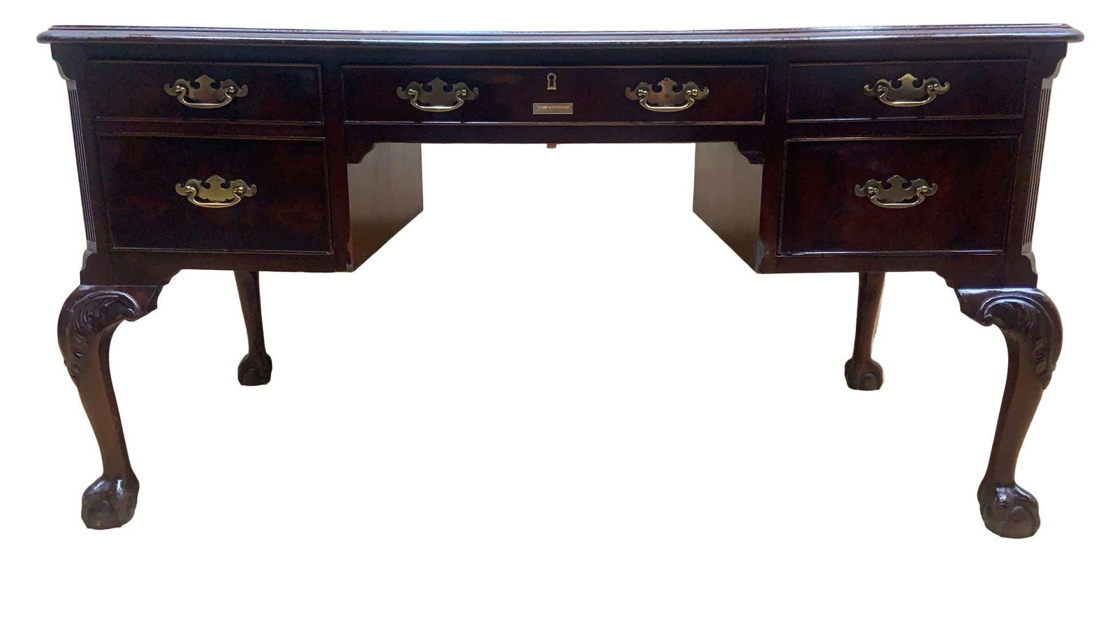 Vintage Heckman English Chippendale Style Tooled Leather Top Writing Desk (1 of 9)