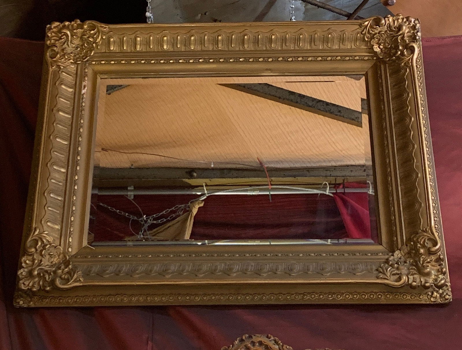 Antique Victorian Carved Ornate Rectangular Gold Wall Mirror - 2