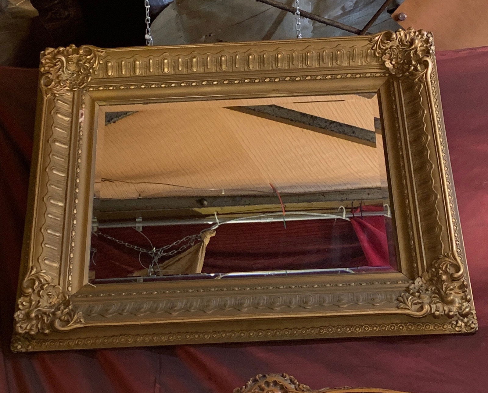 Antique Victorian Carved Ornate Rectangular Gold Wall Mirror - 5