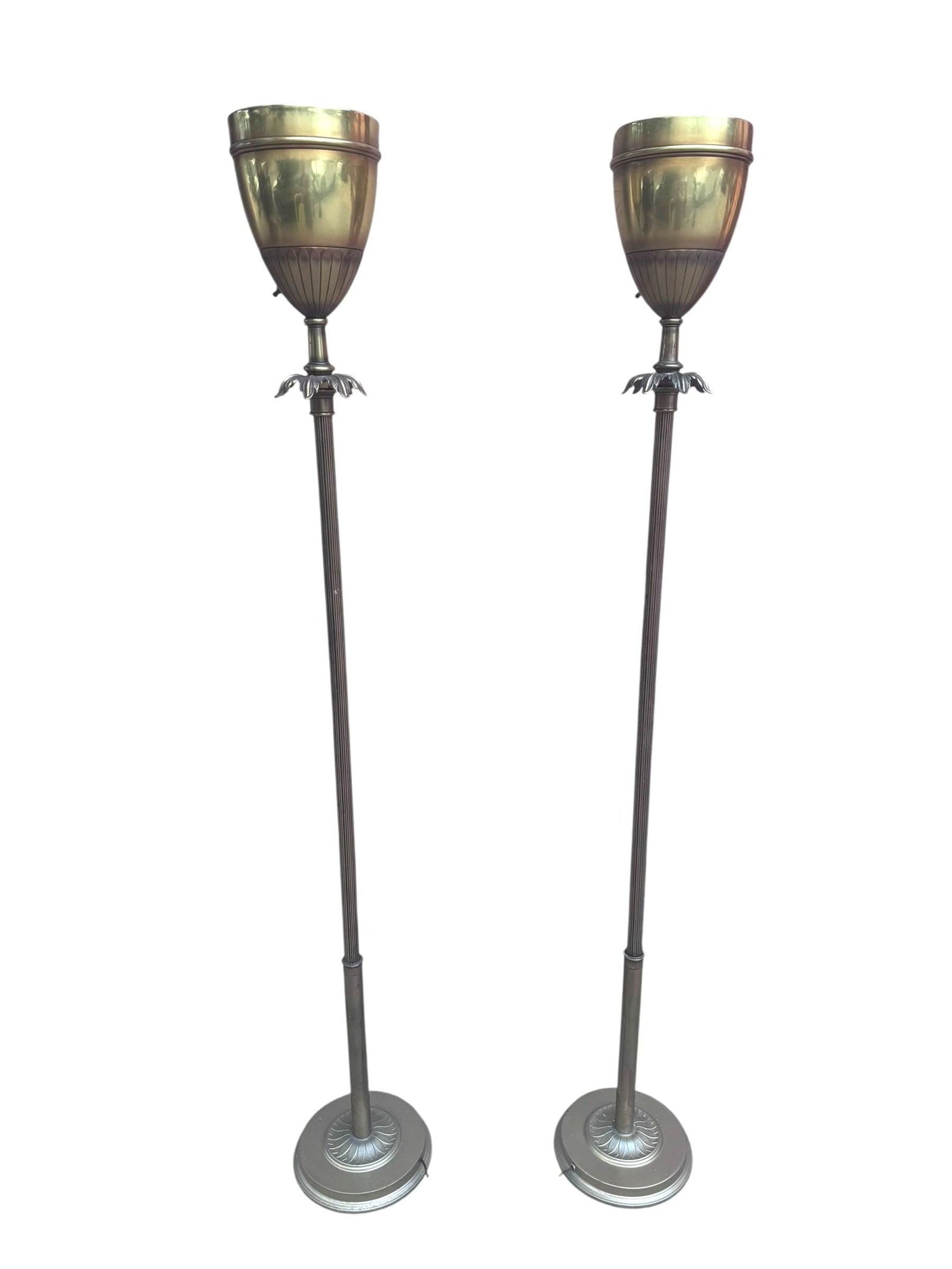 hold - Hollywood Regency Brass Uplight Torchiere Floor Lamp - Pair (1 of 7)