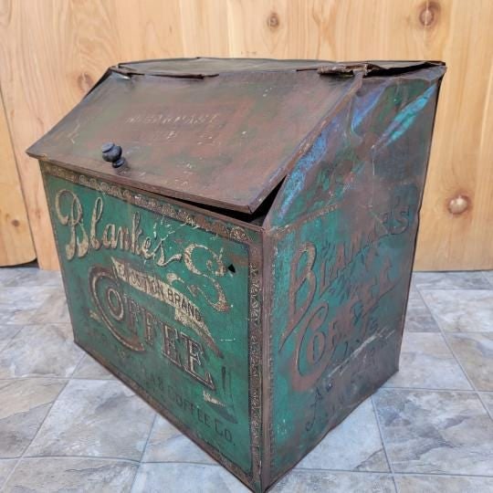 Antique C.F. Blanke Tea and Coffee Company Exposition Brand Green Tin Coffee Bin - 4
