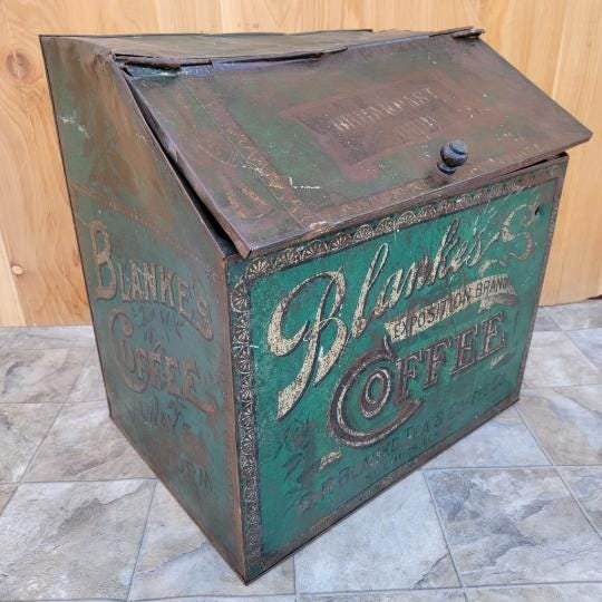 Antique C.F. Blanke Tea and Coffee Company Exposition Brand Green Tin Coffee Bin - 5