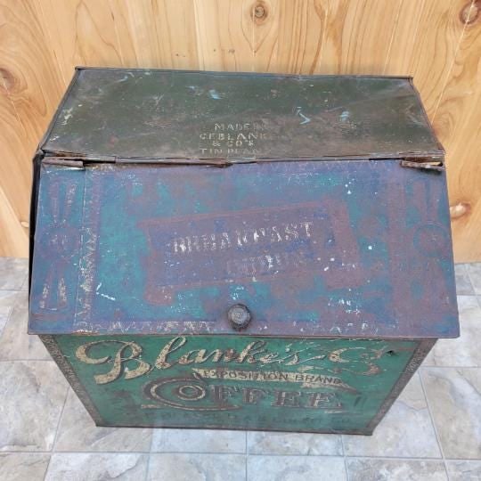 Antique C.F. Blanke Tea and Coffee Company Exposition Brand Green Tin Coffee Bin - 6