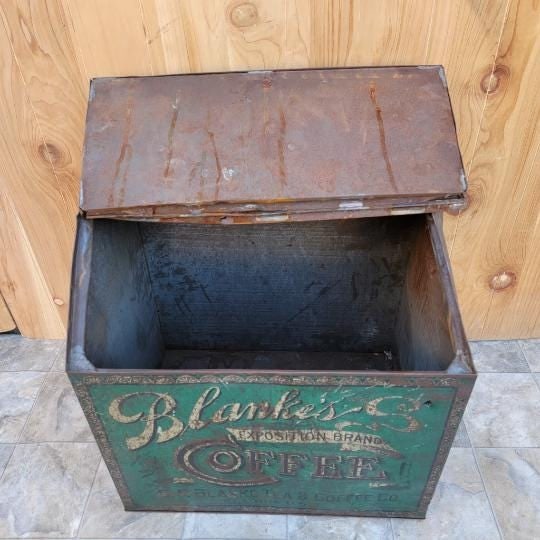 Antique C.F. Blanke Tea and Coffee Company Exposition Brand Green Tin Coffee Bin - 9