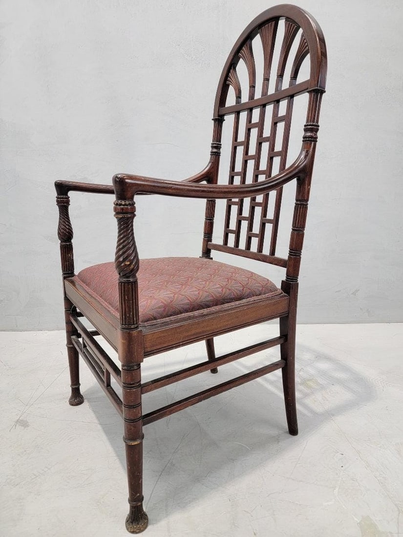 Antique American Carved Mahogany Armchair, Egyptian Revival Style - 3