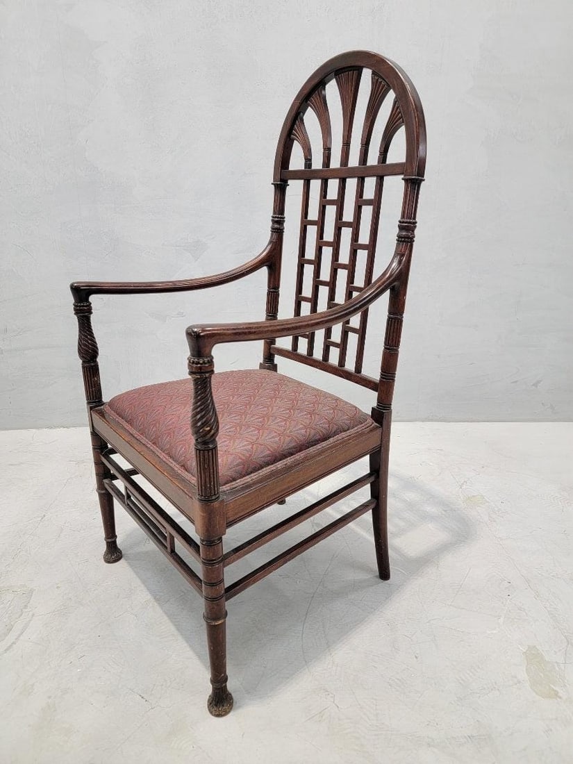 Antique American Carved Mahogany Armchair, Egyptian Revival Style - 7