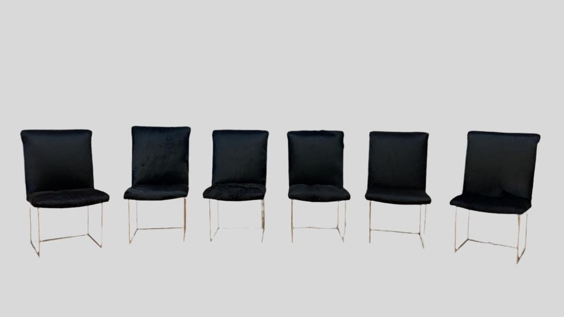 Mid Century Modern Milo Baughman High Back Dining Chairs Newly Reupholstered in Cowhide - 6 (1 of 10)