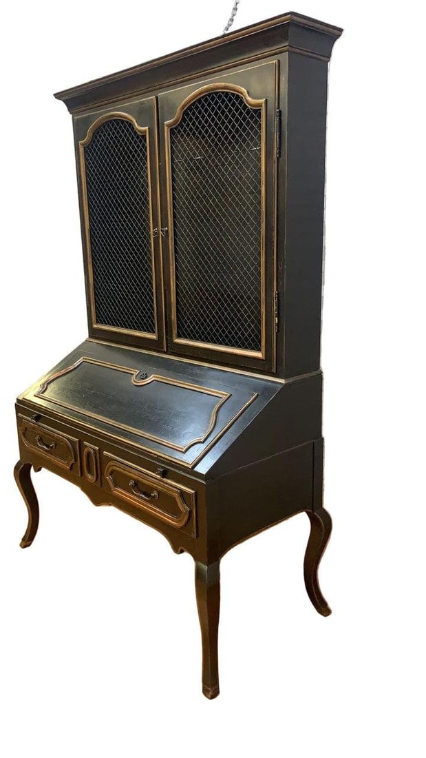 Vintage Louis XV Style Minton Spidell Drop-Front Hand Painted Secretary Cabinet - 3