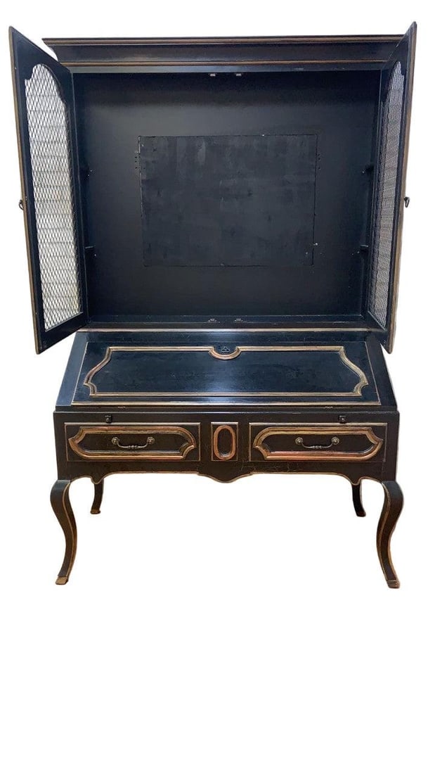 Vintage Louis XV Style Minton Spidell Drop-Front Hand Painted Secretary Cabinet - 7