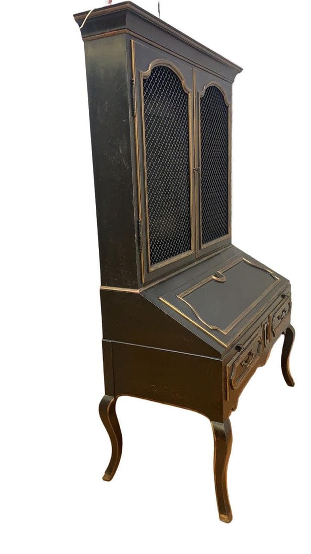 Vintage Louis XV Style Minton Spidell Drop-Front Hand Painted Secretary Cabinet - 8