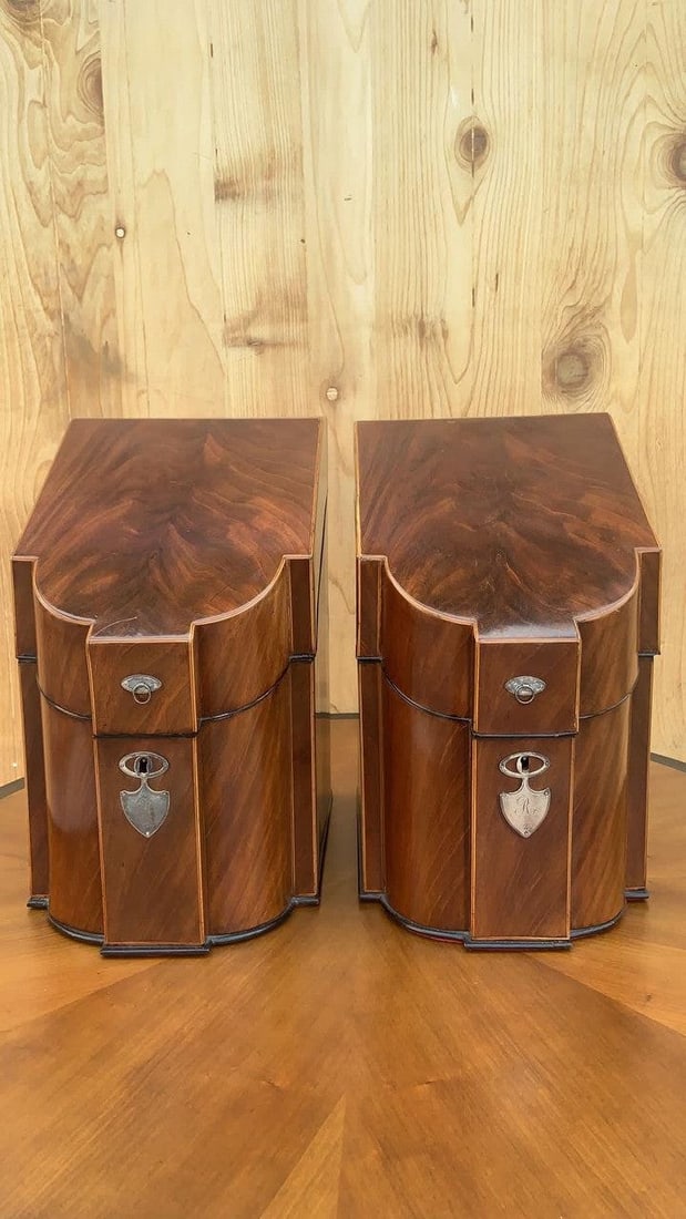 Antique English Georgian III Mahogany Knife Boxes - Pair - 8