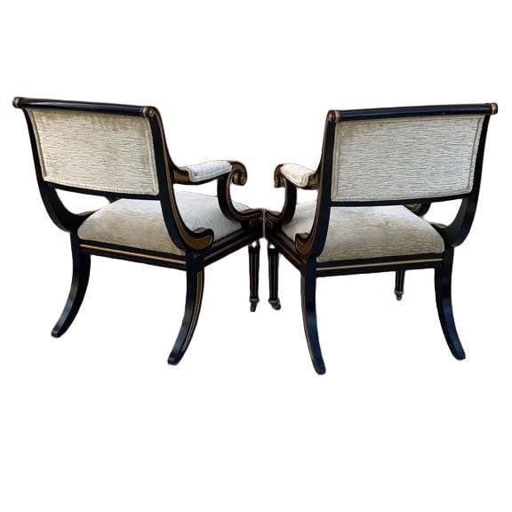 Vintage Regency Style Chairs by Baker Furniture Newly Reupholstered - Pair - 2