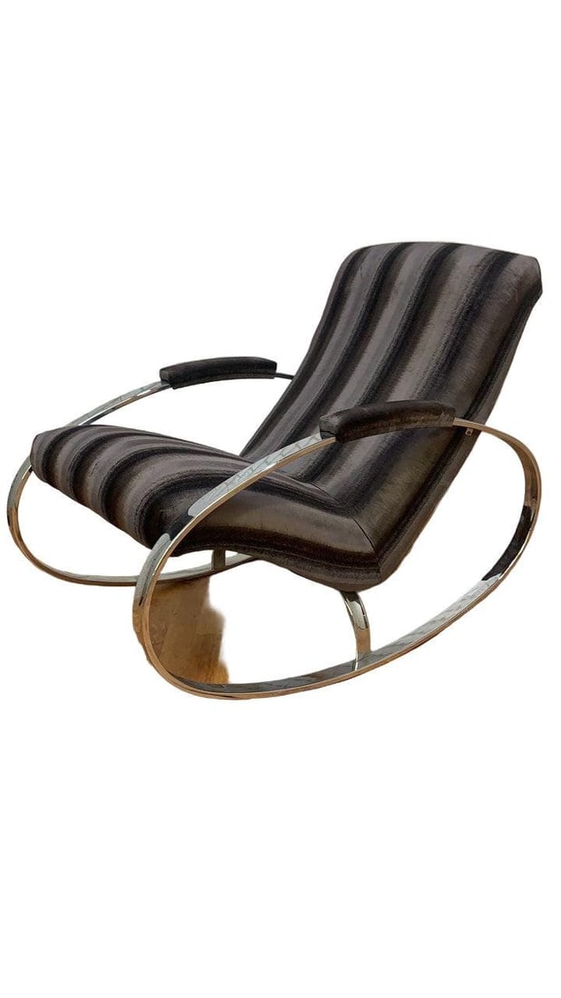 Mid Century Modern Chrome Rocking Chair by Guido Faleschini Newly Reupholstered - 2