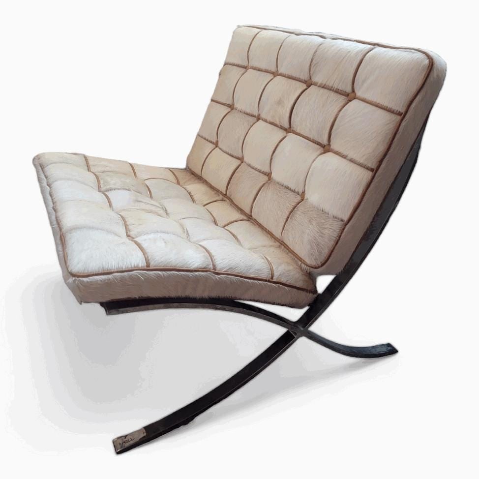 Mid Century Modern Mies Van Der Rohe for Knoll Barcelona Chair Newly Reupholstered in Cowhide - 2