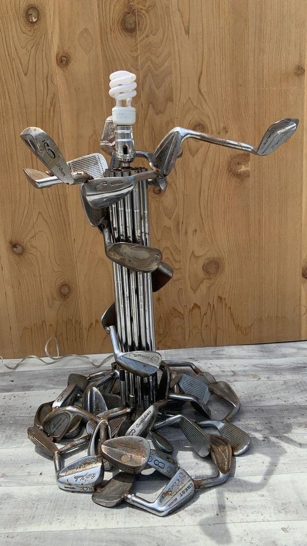 Vintage Hand Forged Golf Club Table Lamp with Silhouette Shade - 10