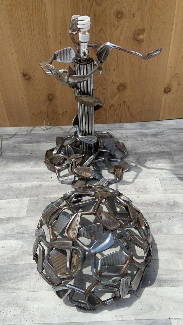 Vintage Hand Forged Golf Club Table Lamp with Silhouette Shade - 5