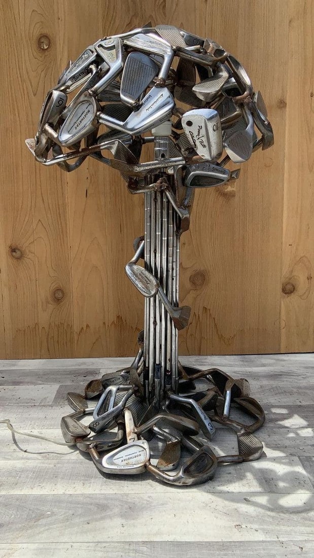 Vintage Hand Forged Golf Club Table Lamp with Silhouette Shade - 8