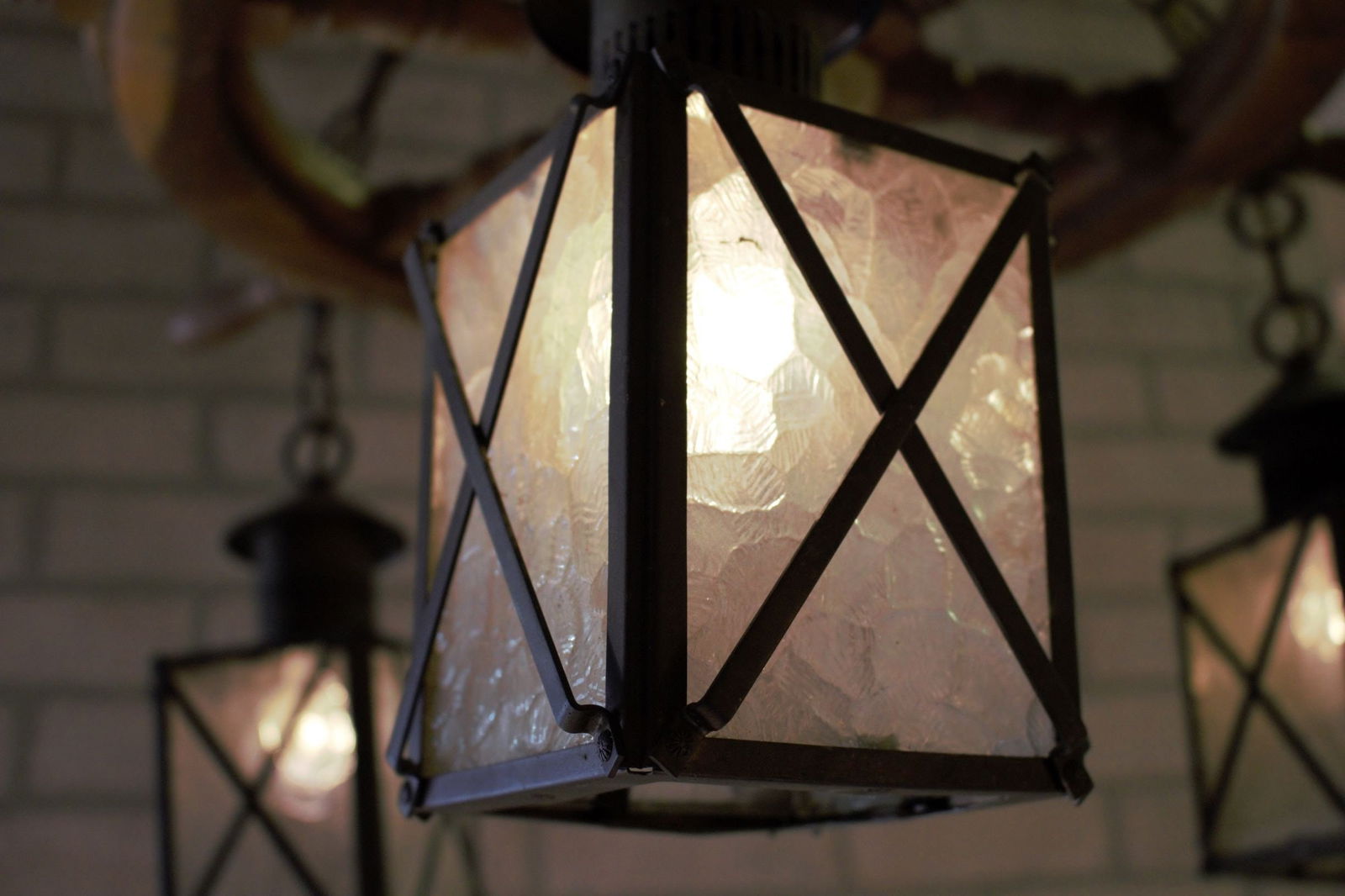 Vintage Nautical Ship Wheel Chandelier with Three Lanterns - 10