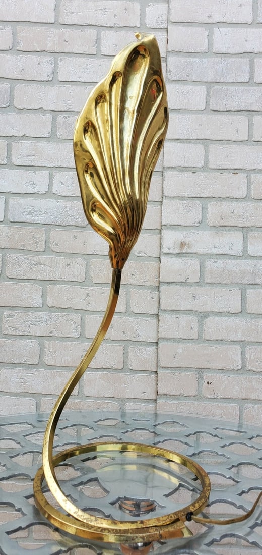 Mid Century Modern Italian Brass Single Leaf Desk Lamp by Carlo Giorgi & Tommaso Barbi - 2