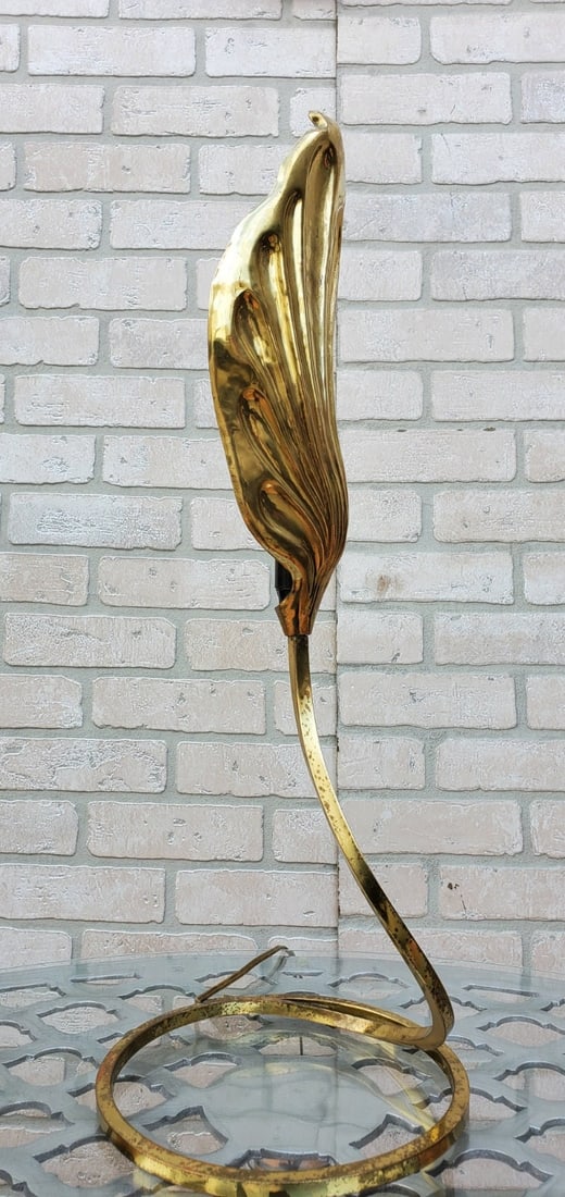 Mid Century Modern Italian Brass Single Leaf Desk Lamp by Carlo Giorgi & Tommaso Barbi - 3