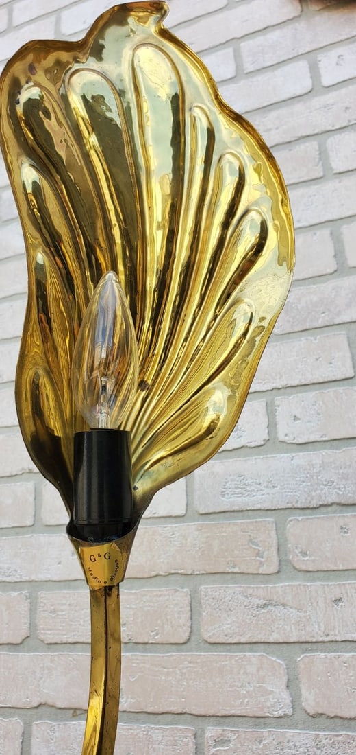 Mid Century Modern Italian Brass Single Leaf Desk Lamp by Carlo Giorgi & Tommaso Barbi - 5