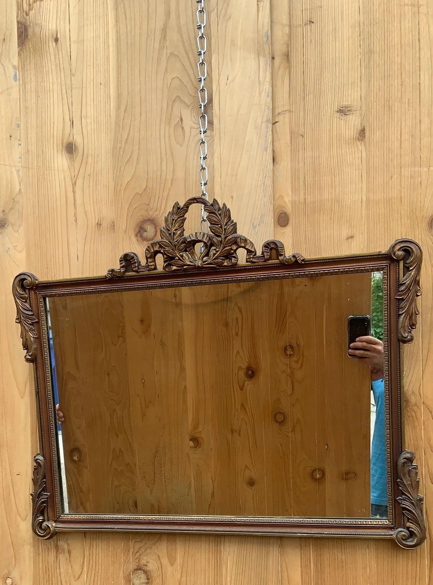 Vintage French Provincial Style Rectangular Ornate Wall Mantle Mirror - 2
