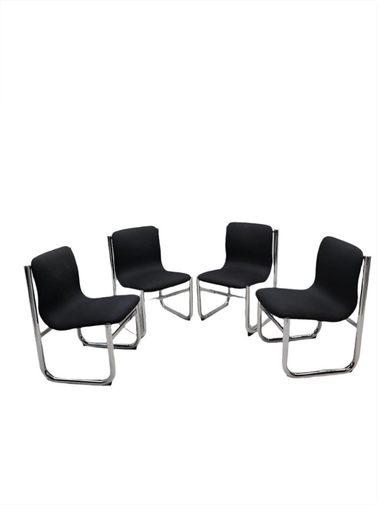 Mid Century Modern Hannah Morrison Style Chrome Tubular Sling Dining Chairs - Set of 4: Title: Mid Century Modern Hannah Morrison Style Chrome Tubular Sling Dining Chairs - Set of 4 Description: Overall width: 20 inches Overall height: 31 inches Overall depth: 17 inches Seat height: 18 i