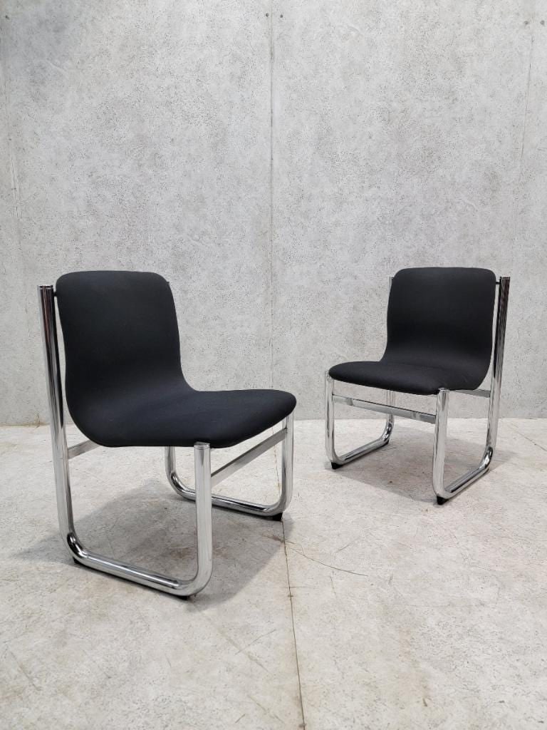 Mid Century Modern Hannah Morrison Style Chrome Tubular Sling Dining Chairs - Set of 4 - 2