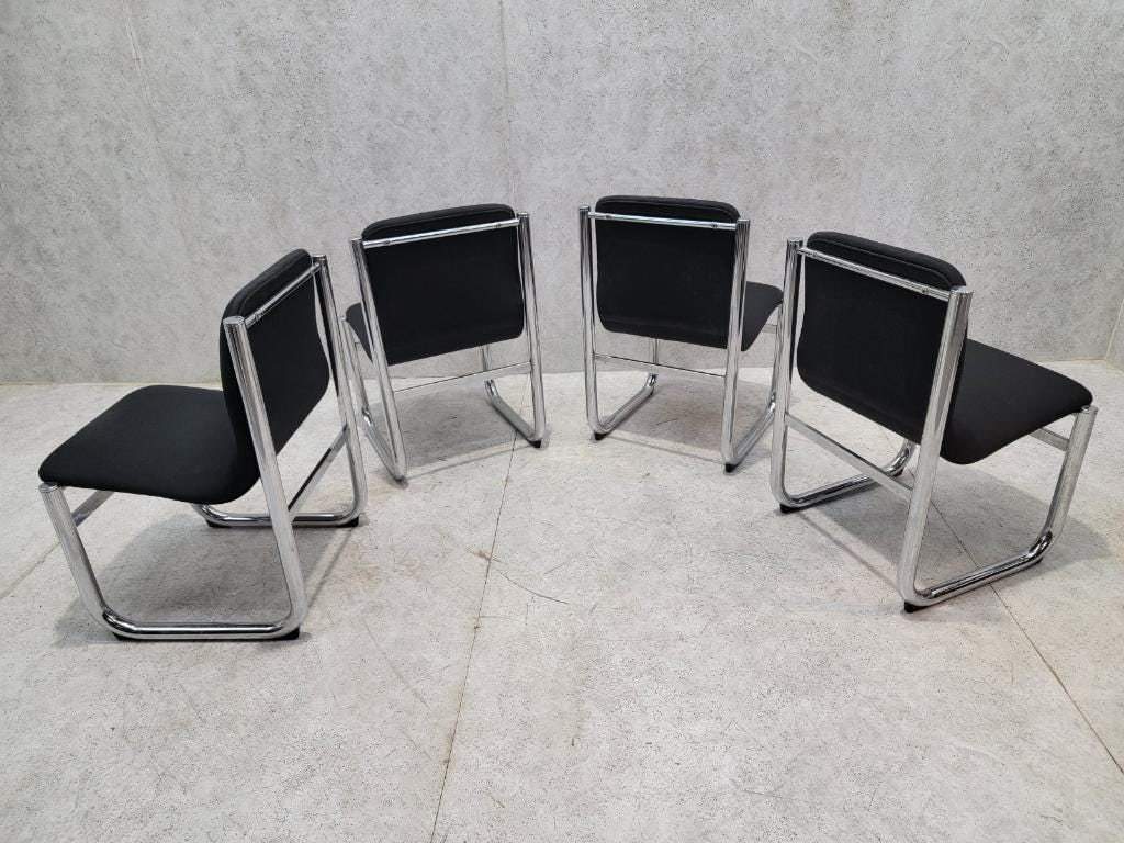 Mid Century Modern Hannah Morrison Style Chrome Tubular Sling Dining Chairs - Set of 4 - 4