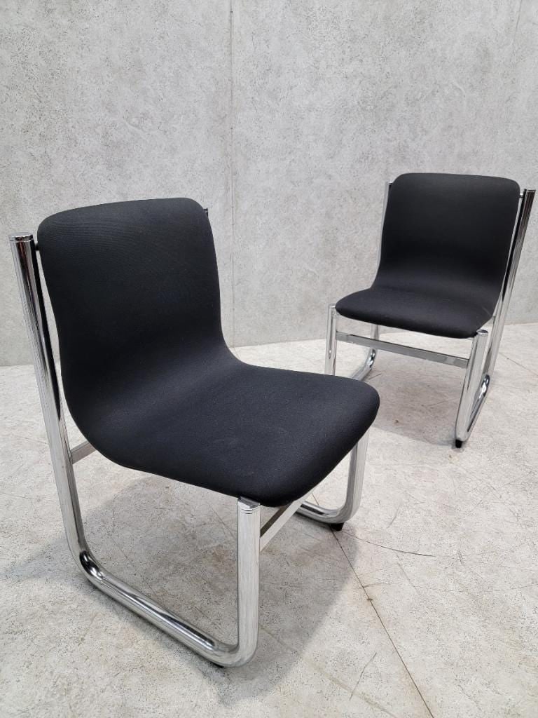 Mid Century Modern Hannah Morrison Style Chrome Tubular Sling Dining Chairs - Set of 4 - 5