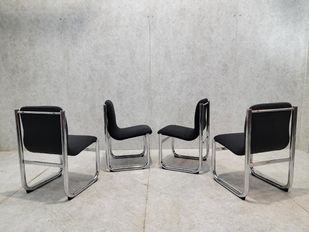 Mid Century Modern Hannah Morrison Style Chrome Tubular Sling Dining Chairs - Set of 4 - 6