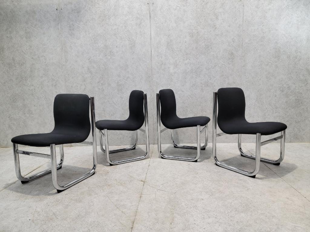 Mid Century Modern Hannah Morrison Style Chrome Tubular Sling Dining Chairs - Set of 4 - 7