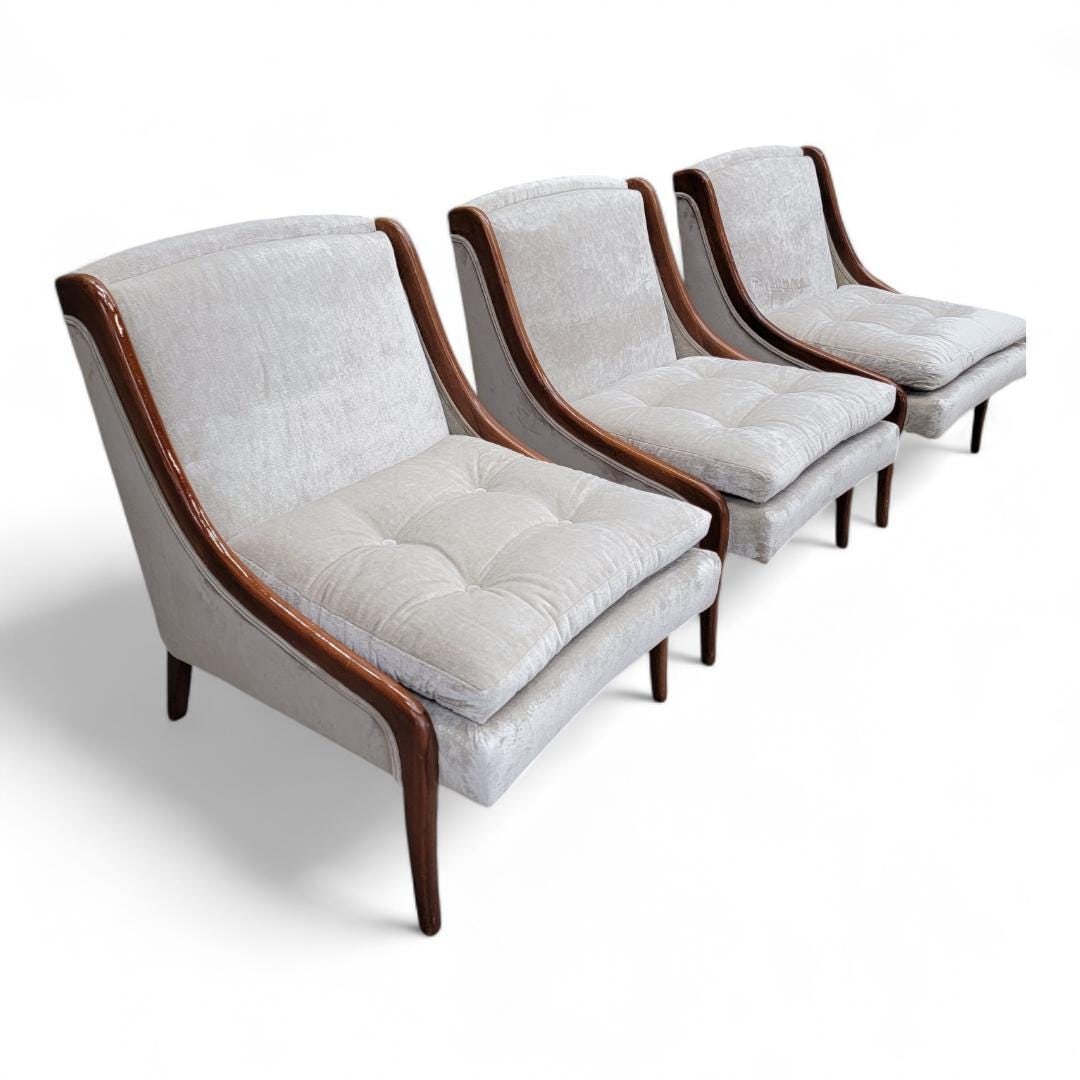 Mid Century Modern Ben Seibel Slipper Chairs Set Newly Reupholstered in Velvet - 3 Piece Set - 3